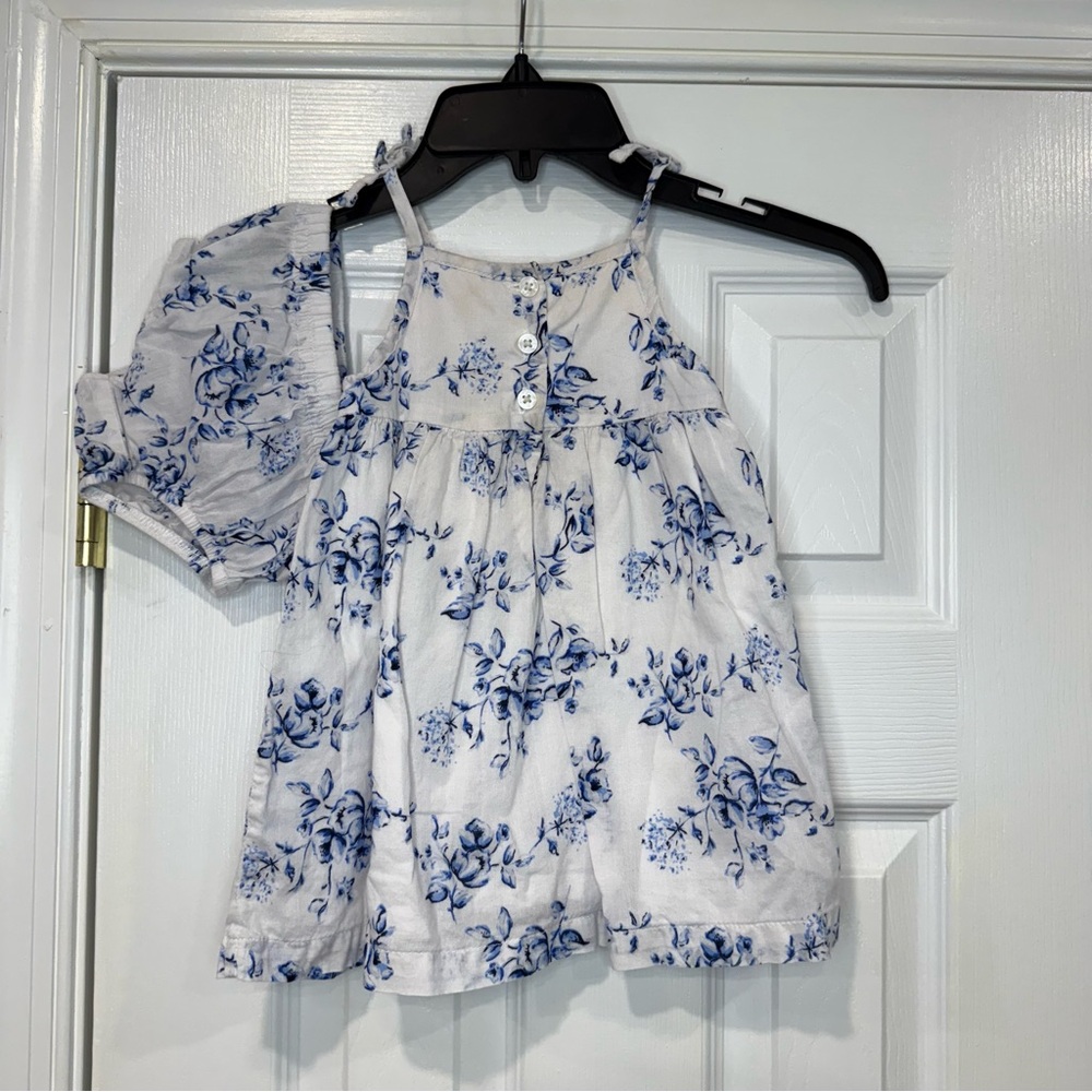 Baby B’Gosh Oshkosh White Cotton Blue Floral Sun Dress Maxi Baby Girl 18 Months